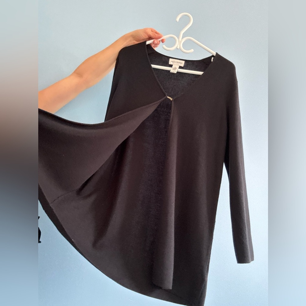 Vintage knit cardigan - black, long-line, open-front - Rena Rowan